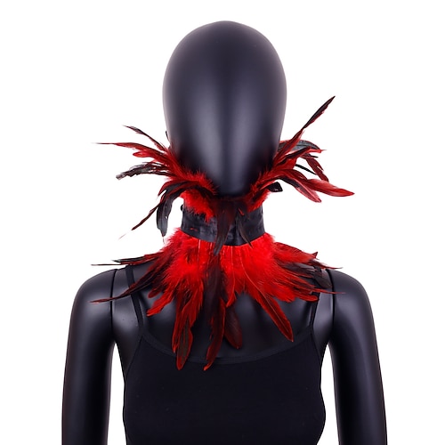 Karneval 2026 Rio Karneval Samba Zubehör Damen Rot Feder Choker Kragen Gothic Vampir Teufel Kostüm Halskette Brasilien Festival Aufführung Kostüm Image
