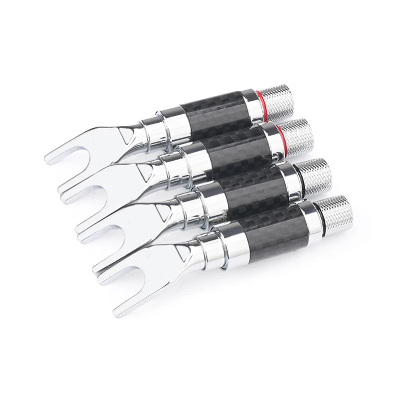 4PCS HiFi Y Spaten Stecker Hohe Leistung Carbon Faser Rhodiniert Banana Y Jack Stecker für Lautsprecher Kabel DIY Image