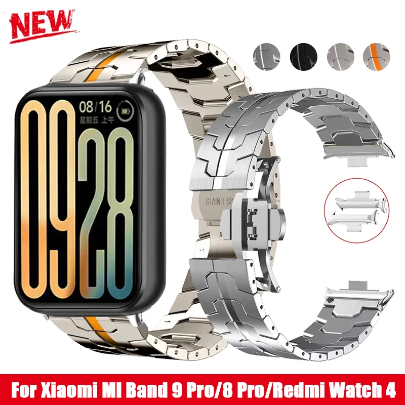 Luxus Edelstahl Band Für Xiaomi MI Band 9 Pro 8 Pro Keine Lücken Metall Schnalle Correa Band Redmi Uhr 4 5 Uhr Zubehör Image
