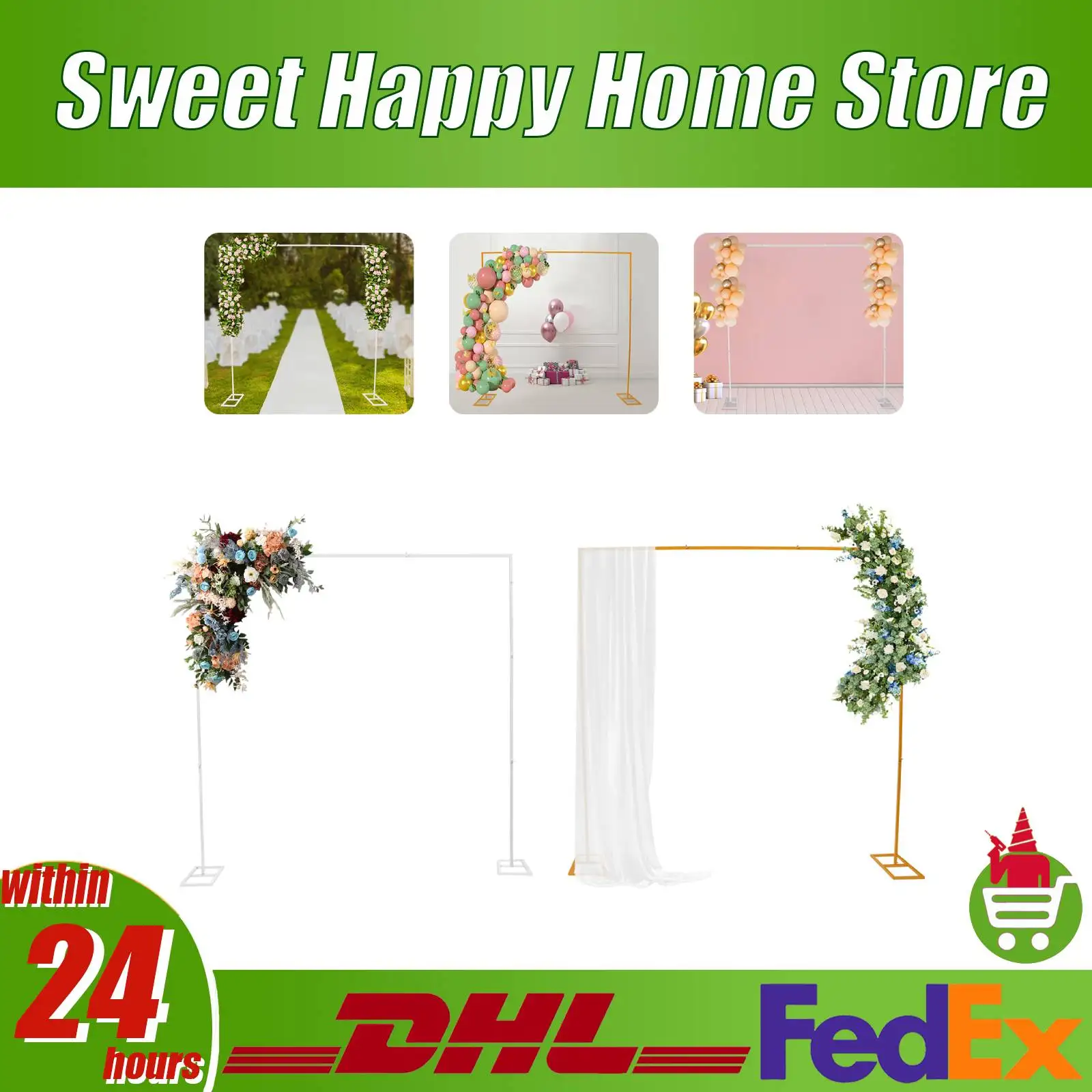 Hochzeitshintergrundständer aus Metall, quadratisch, verstellbarer Hintergrundrahmen für Hochzeit, Geburtstag, Party, Fotokabinen-Dekoration Image