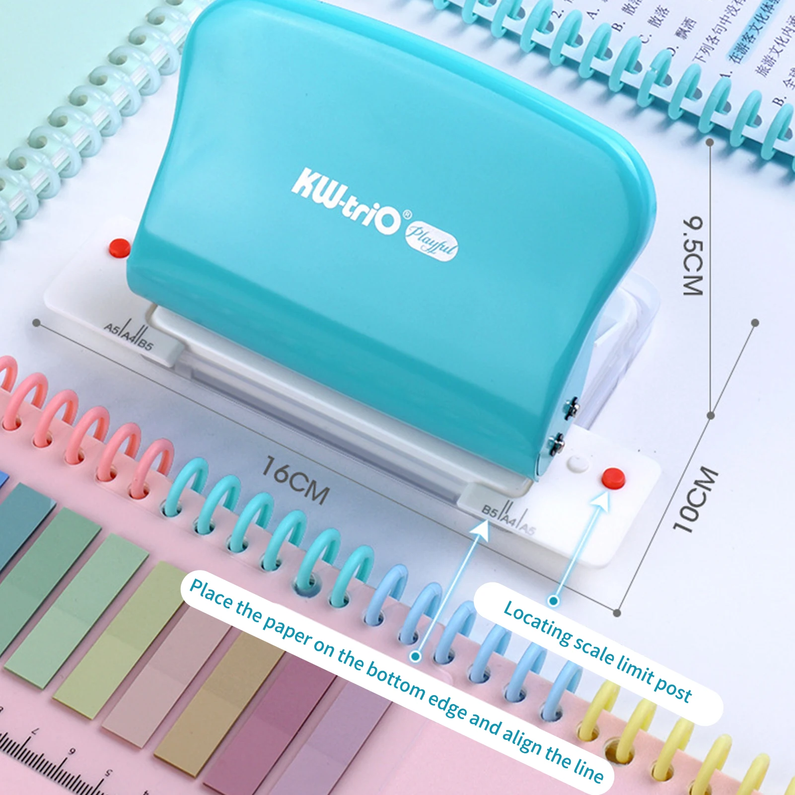 KW-triO 10-Loch-Handpapierstanzer aus Metall, 10 Blatt Kapazität, 5,5 mm Öffnungsunterstützung, 20/26/30 Löcher für A4-A5-B5-Notizbücher Image