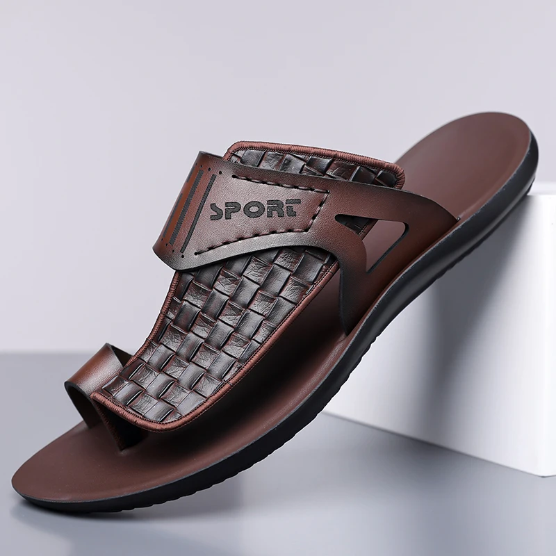 Sommer Herren Modische Einfache Ledersandalen Große Größe 38-48 Jugend Strandschuhe Hausschuhe Gummisohle Bequeme Freizeitschuhe