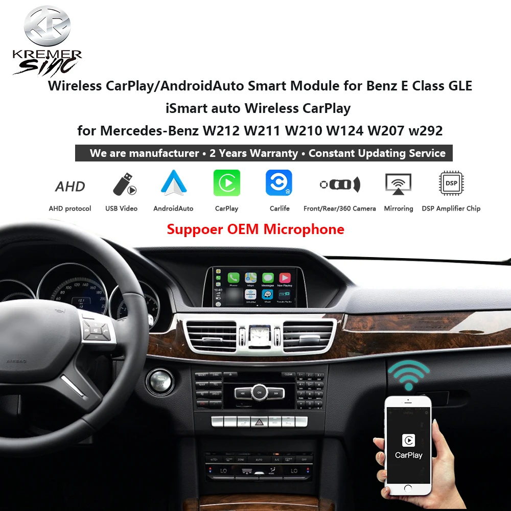 Spiegel Link Wireless Apple Carplay Android Auto Nachrüstung für Mercedes-Benz E-Klasse Gle Ksmart Auto W212 W211 W210 W124 W207 W292 Image