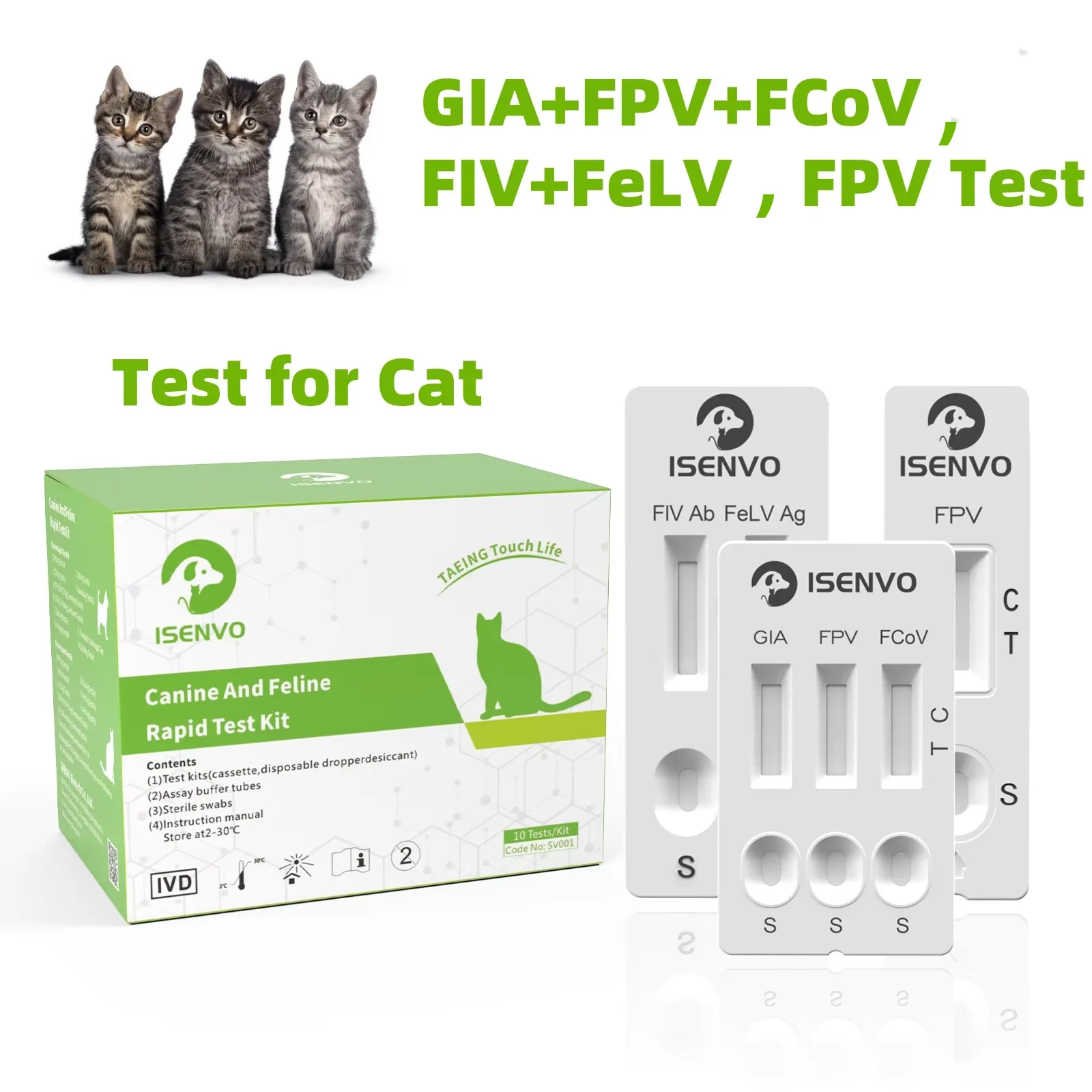 10 Stück Feline FPV oder 10 Stück FIV+FeLV oder 10 Stück FPV+FCOV+GIA Rapid Home Test Kit für Katzen Veterinärmedizin Image