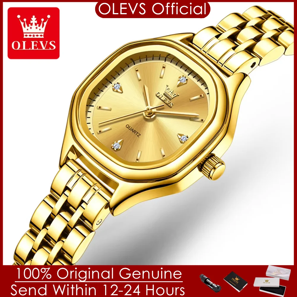 OLEVS 5888 Damenuhr, modisch, elegant, kleines quadratisches Zifferblatt, Golduhren für Damen, solides Stahlarmband, Original-Quarz-Armbanduhren