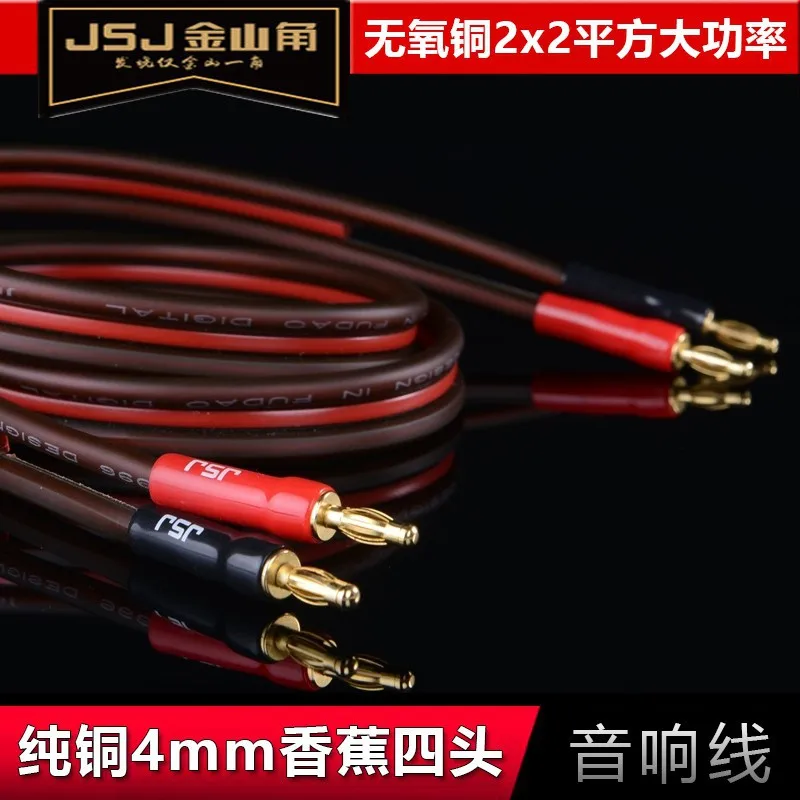 Jinshanjiao, Kupfer vergoldet 4 mm Vierkopf-Bananendraht HIFI sauerstofffreies Kupfer 2 * 2 quadratischer Hochleistungs-Frostschutzlautsprecher Image