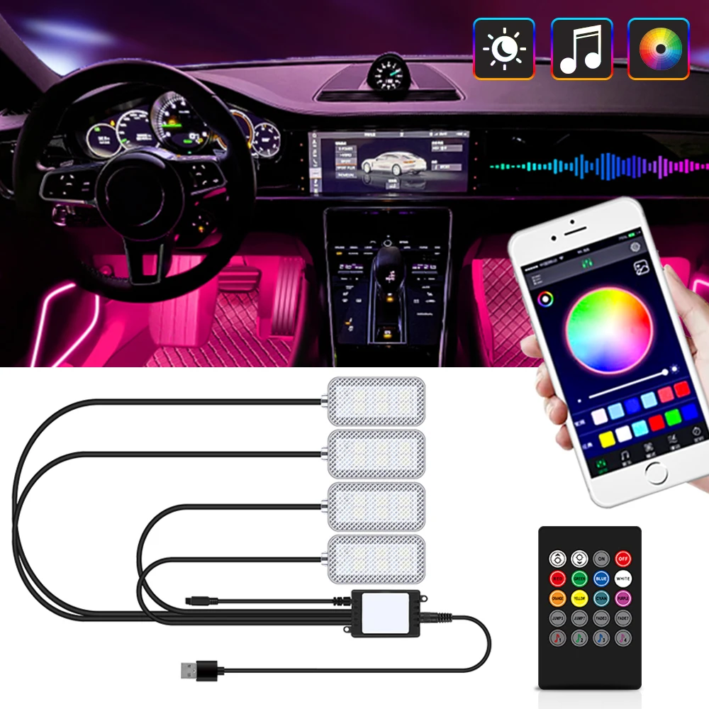 Led Auto Innen Umgebungs Fuß Streifen Licht Kit Zubehör Hintergrundbeleuchtung Fernbedienung App Musik Steuerung RGB Auto Innen Dekorative Lampe