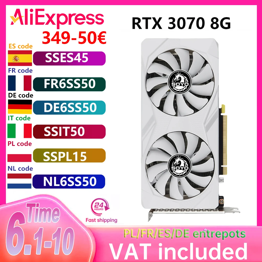 SOYO Neue Gaming-Grafikkarten NVIDIA GeForce RTX 3070 8 GB GDDR6 256 Bit Desktop GPU Grafikkarte Computerkomponenten RTX3070 Image
