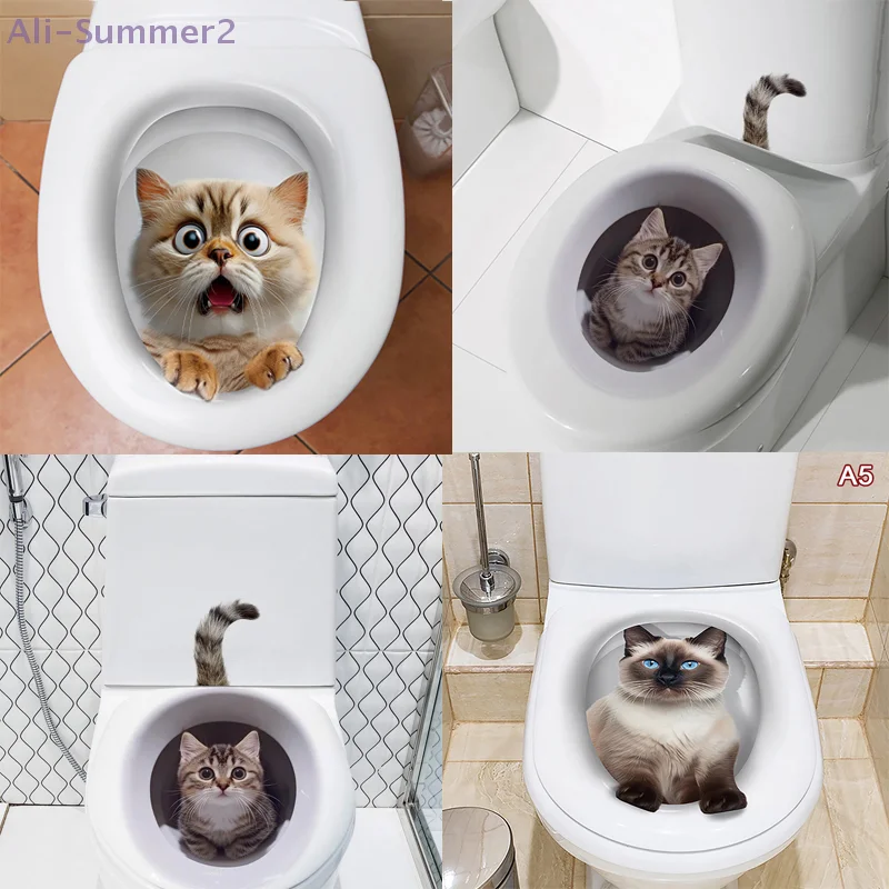 {MX} Niedliche Katzen-Toilettendeckel-Aufkleber, wasserdichter PVC-selbstklebender Badezimmer-Aufkleber, abnehmbare Toiletten-Dekor-Aufkleber Image
