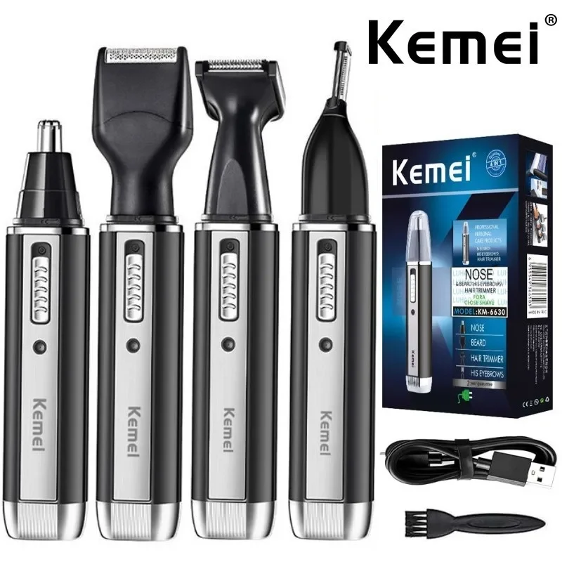 Kemei KM-6630 4-in-1-Trimmer für Männer, elektrischer Nasen- und Ohrentrimmer, wiederaufladbarer Trimmer für Haare, Bart, Nase und Ohrenreiniger Image