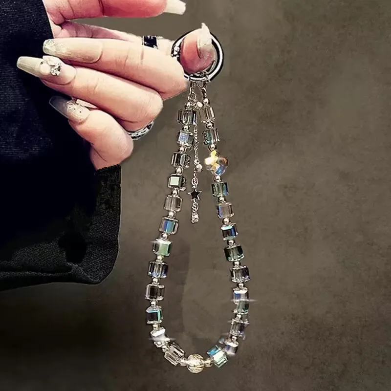 Luxus Kristall Handgemachte Perle Telefon Lanyard Hand Kette Handgelenk Kurze Hängenden Seil Mit Clip Für Telefon Fall Schlüssel Tasche anhänger Image