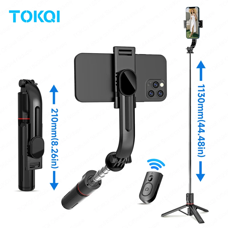 TOKQI L13 Mini-Selfie-Stick, faltbares Stativ, 44,48 Zoll, verlängerter Stange mit kabelloser Bluetooth-Fernbedienung für Android IOS Smartphone-Aufnahmen Image