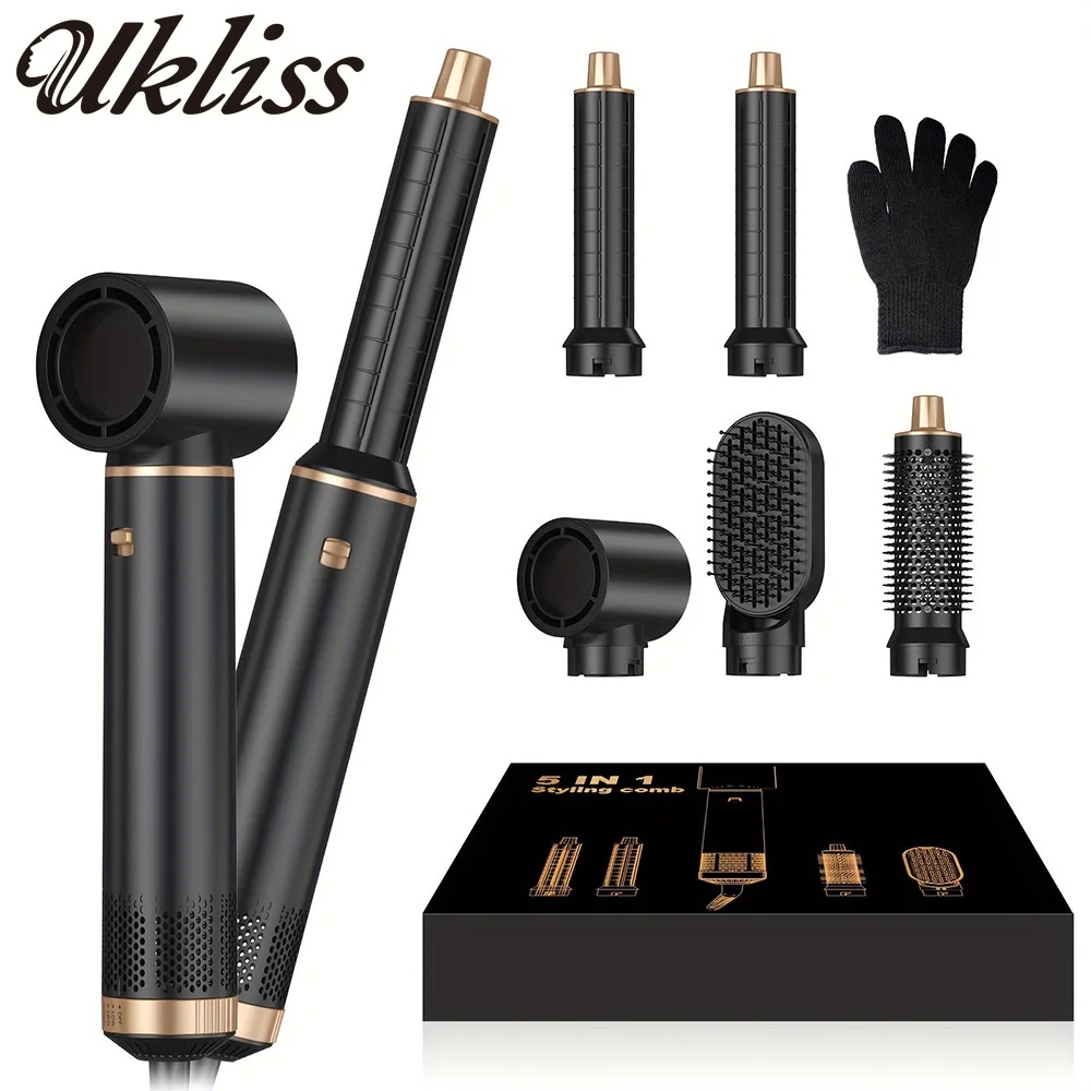 UKLISS 5-in-1 Föhnbürste, Haartrockner-Bürste Luftlockenwickler Luftstyler, Heißluftbürste mit Negativ-Ionen-Technologie Image