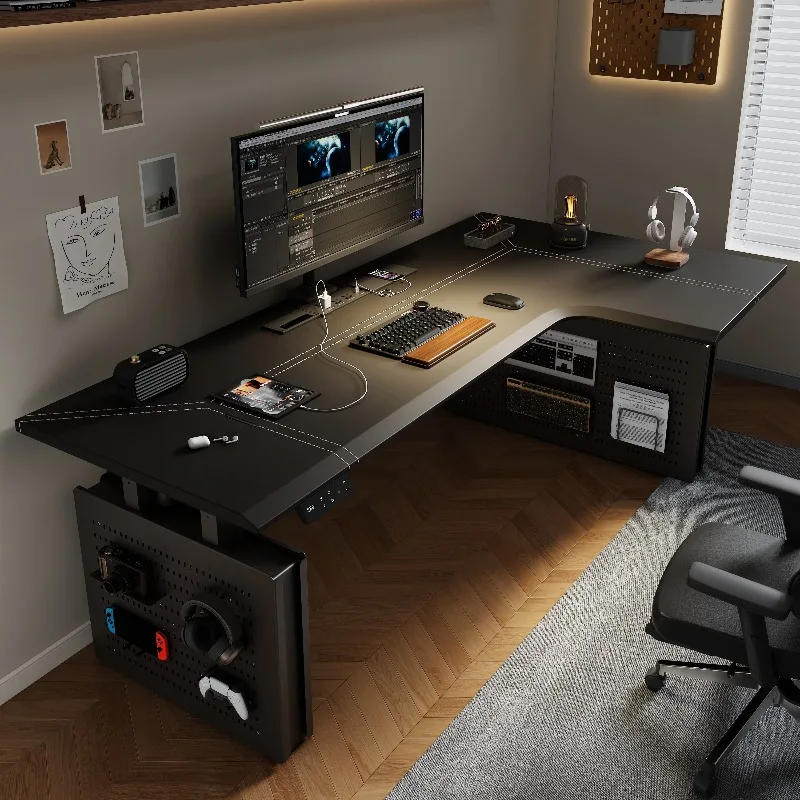 Nordic Schwarz Ecke Elektrische Hubtisch Italienische Minimalistischen L-förmigen Werkbank Computer Schreibtische Massivholz Büro Möbel FYCD