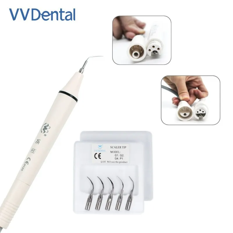 VV Dental Ultraschall-Piezo ohne Licht-Scaler-Handstück + 5 Spitzen, abnehmbares Zahnstein-Set für die Mundreinigung, passend für EMS/SATELEC Image