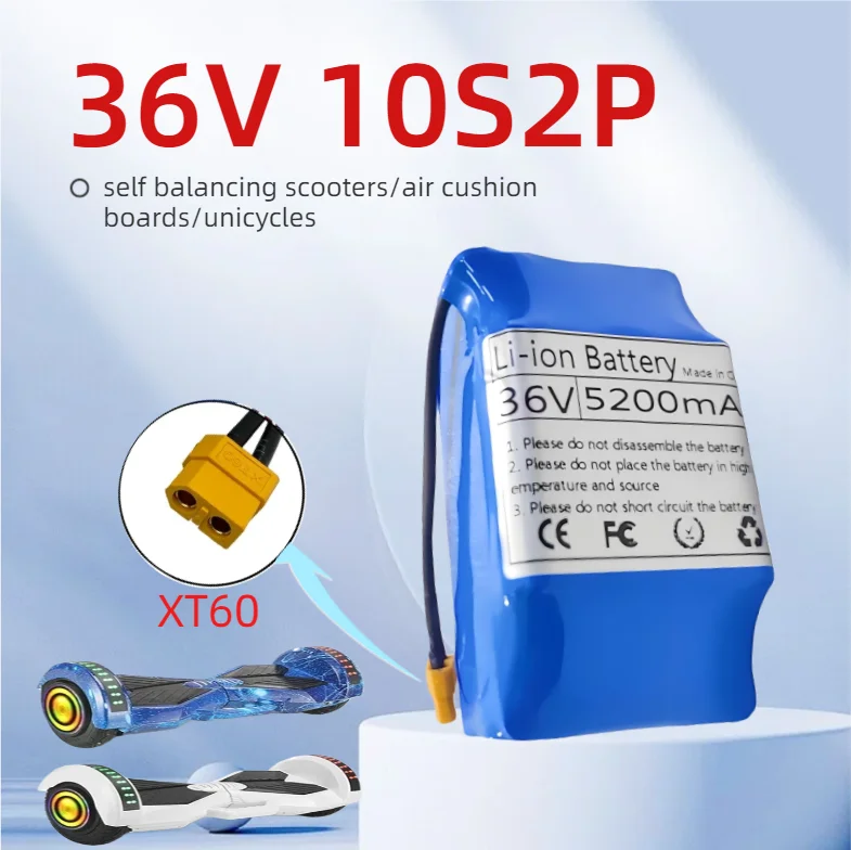 36V 5200mAh 10s2p wiederaufladbarer Lithium-Akku, geeignet für selbstausgleichenden Roller/Luftkissenplatinen/Einräder mit BMS Image