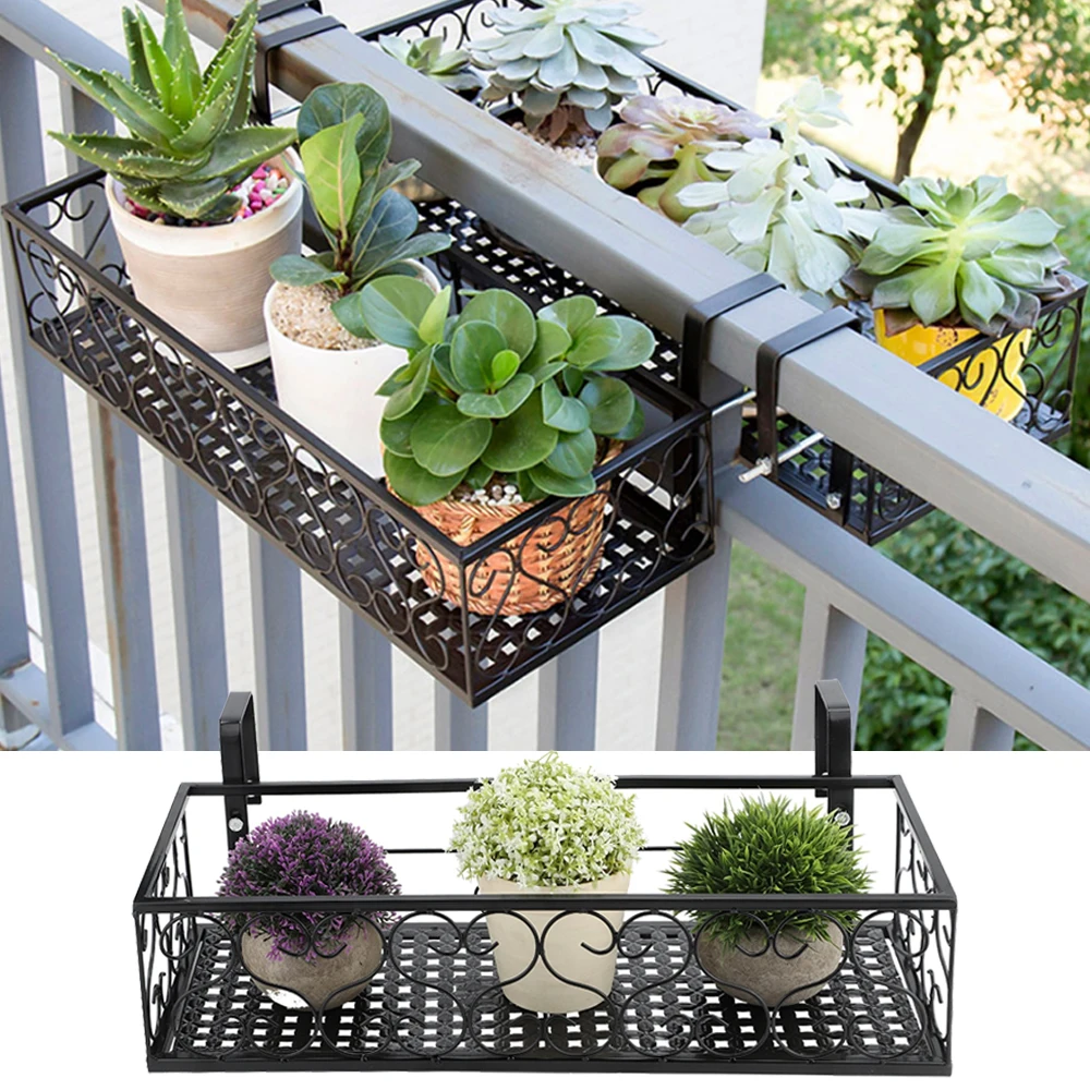 Eisen Balkon Hängen Blumenregal Topf Ständer Pflanzen Lagerung Geländer Regal Dekoration Pflanzenständer Eisen Kunst Hängende Blumentöpfe Halter