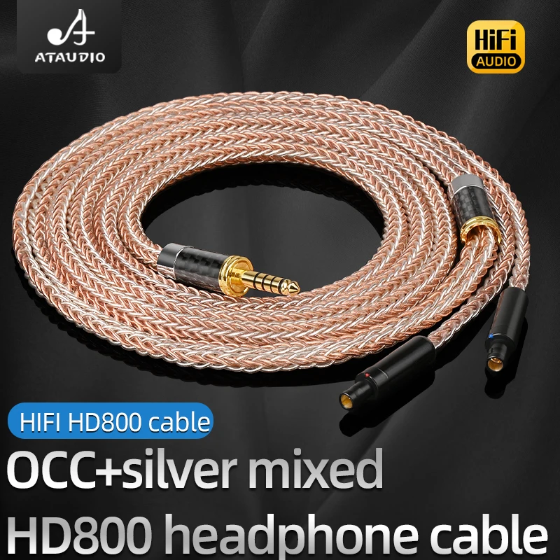 ATAUDIO HiFi-Kopfhörer-Upgrade-Kabel OCC reines silbernes Kernkabel für HD800 Upgrade symmetrisches 2,5 3,5 4,4 6,5 mm XLR-Kopfhörerkabel Image