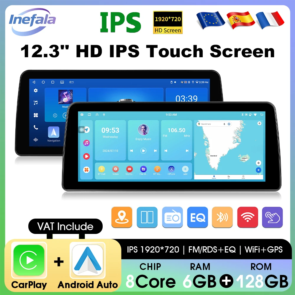 Inefala 12,3 "Android Auto Multimedia Player Für BMW CarPlay Android Auto Radio mit 9/10" rahmen HD IPS Bildschirm GPS Auto Stereo Image