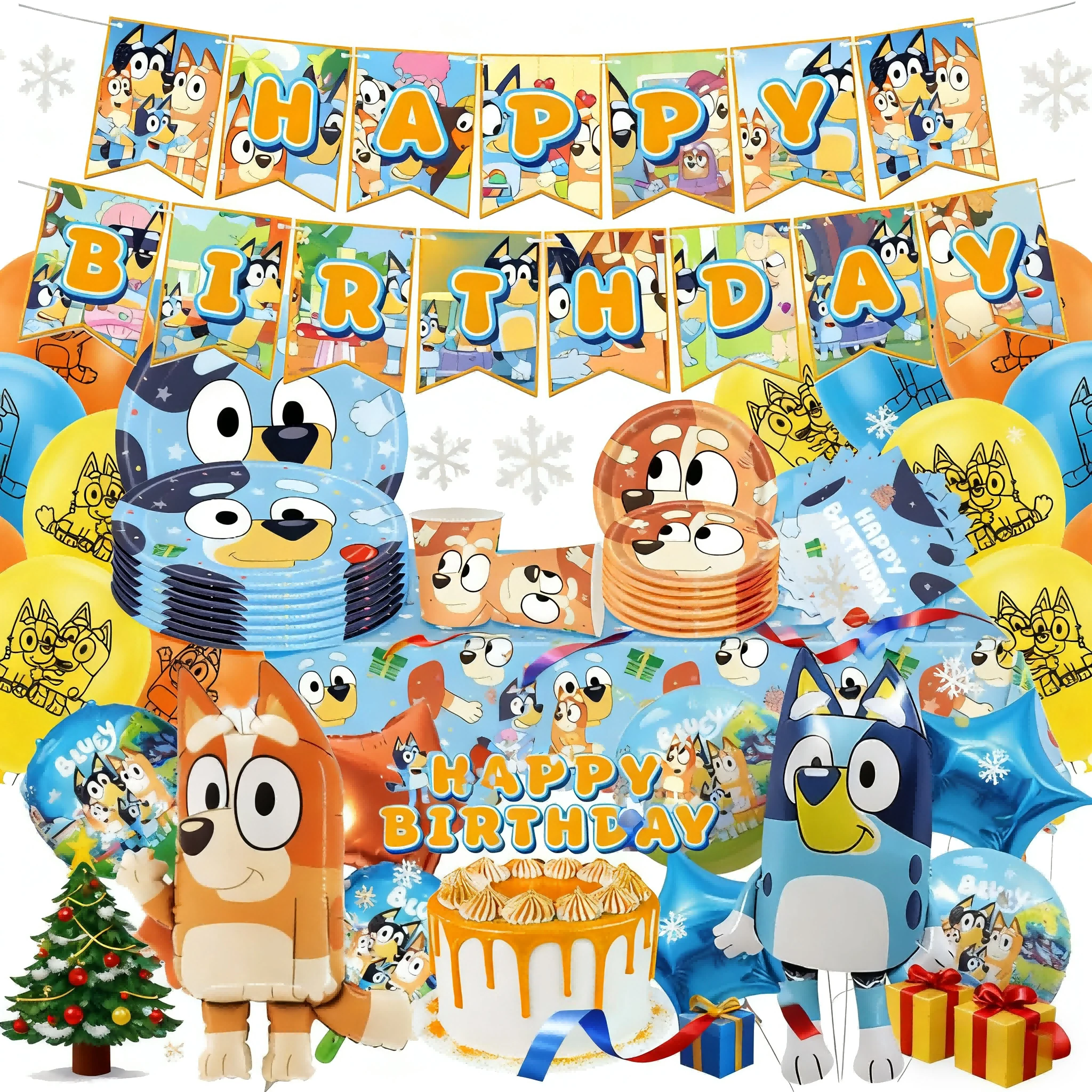 Heißer Cartoon Bluey/Bingo Weihnachten party Dekorationen Kuchen Einweg Pappteller set Banner Kuchen platte Hängende Flagge Bluey Ballon Image
