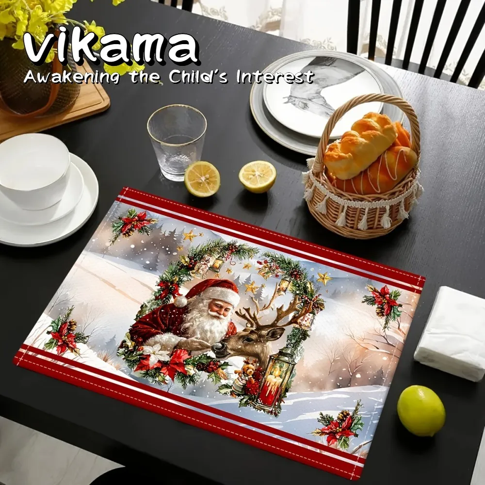 VIKAMA 4-teiliges Weihnachts-Tischset-Set mit Tischset, perfekt für Feiertagsfeiern im Innen- und Außenbereich und Weihnachtsdekorationen Image
