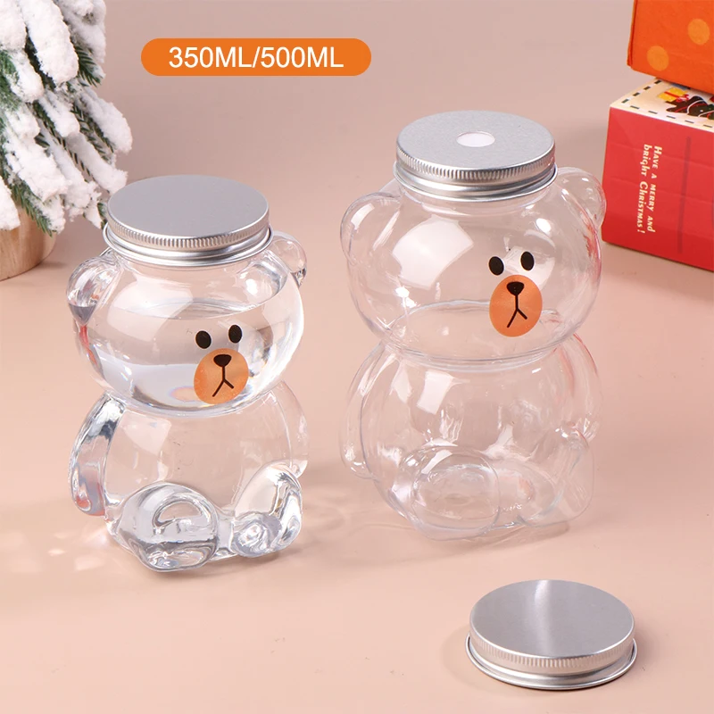 Nette Weihnachten Bär Einweg Wasser Flasche Transparent Saft Getränke Flasche Milch Tee Flasche Kaffee Saft Tragbare Trinkbecher Image
