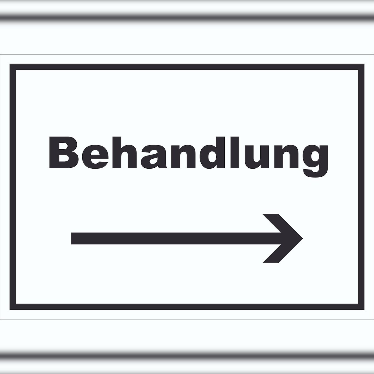 HB-Druck Behandlung Schild mit Text und Richtungspfeil rechts Behandlungsraum waagerecht A2 Rückseite selbstklebend Image