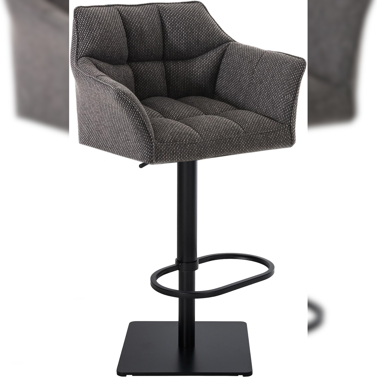 DELUKE Barhocker SIHAR - Stoff Titangrau 64x45x88 cm Schwarz | Barstuhl Höhenverstellbar Mit Lehne Drehbar Tresenhocker Tresenstuhl Kneipenhocker