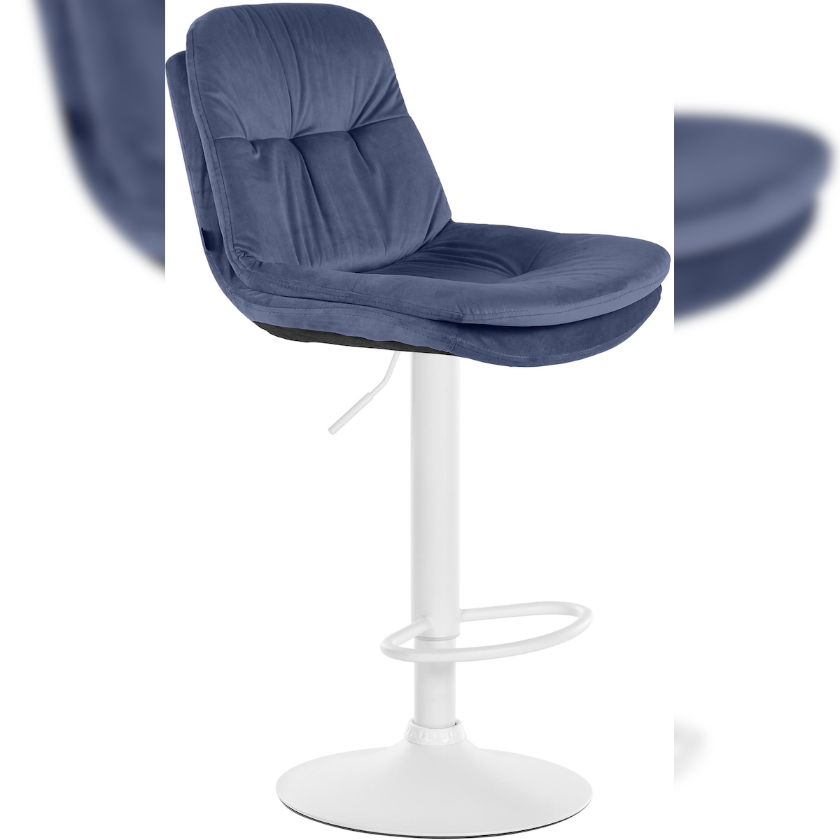 DELUKE Barhocker MITUN - Samt Blau 46x54x94 cm Weiß | Barstuhl Höhenverstellbar Mit Lehne Drehbar Tresenhocker Tresenstuhl Kneipenhocker Kneipenstuhl Image