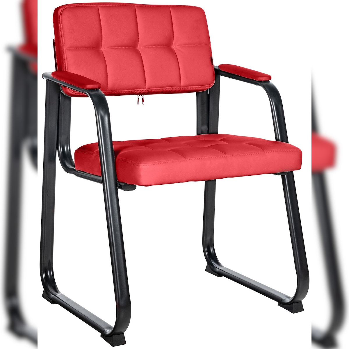 DELUKE Besucherstuhl LONDON - Kunstleder Rot 59x58x84 cm | Besucherstühle Konferenzstuhl Wartezimmerstuhl Bürostühle Bürostuhl Konferenzraum Wartezimmer Image