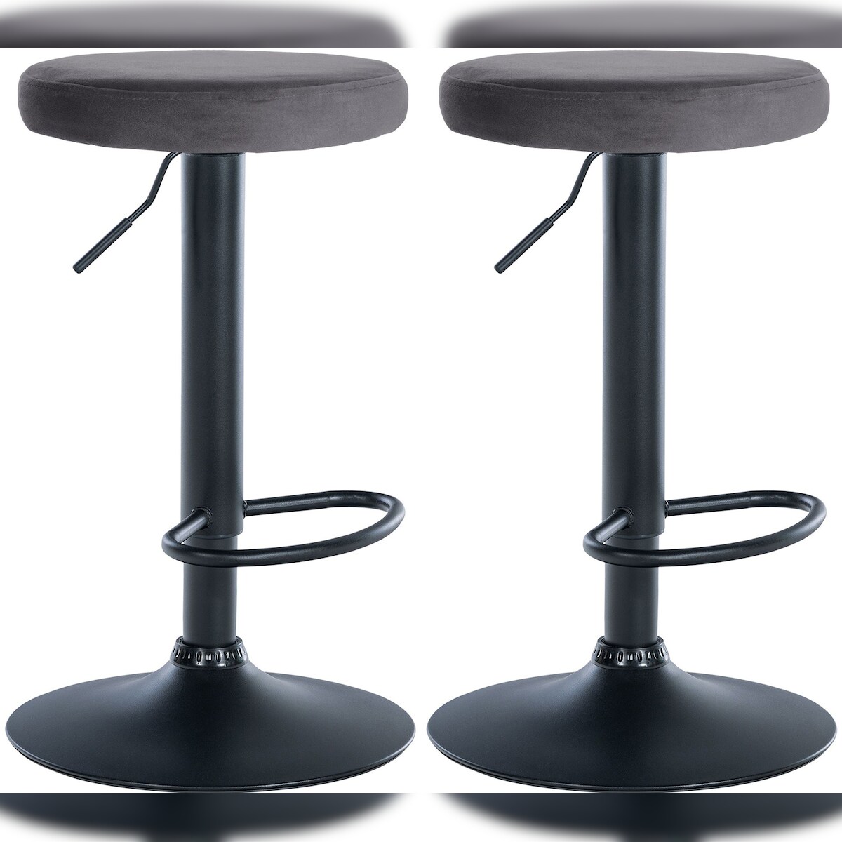 DELUKE 2er Set Barhocker KAZON - Samt Dunkelgrau 38.5x38.5x60 cm Schwarz | Barstuhl Höhenverstellbar Drehbar Tresenhocker Tresenstuhl Kneipenhocker Image