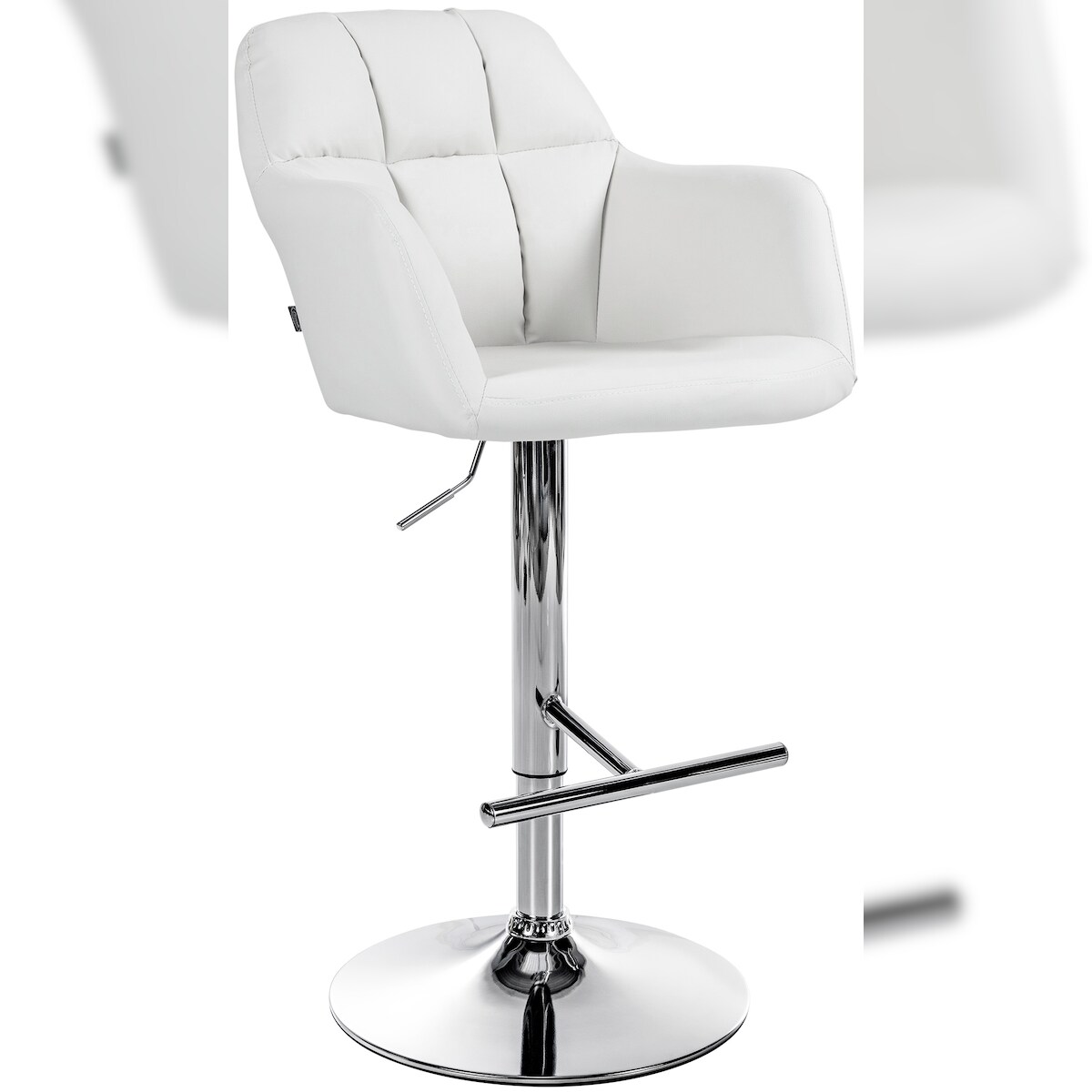 DELUKE Barhocker TUBEL - Kunstleder Weiß 57x59x97 cm Silber | Barstuhl Höhenverstellbar Mit Lehne Drehbar Tresenhocker Tresenstuhl Kneipenhocker Kneipenstuhl Image