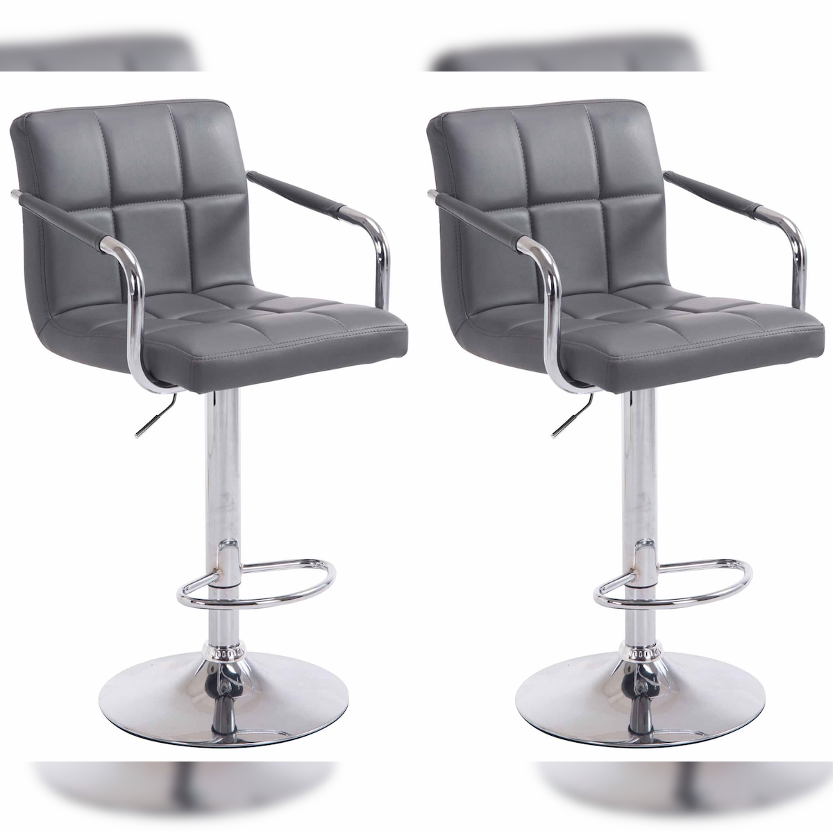 DELUKE 2er Set Barhocker MINOR - Kunstleder Grau 54x46x91 cm Silber | Barstuhl Höhenverstellbar Mit Lehne Drehbar Tresenhocker Tresenstuhl Kneipenhocker Image