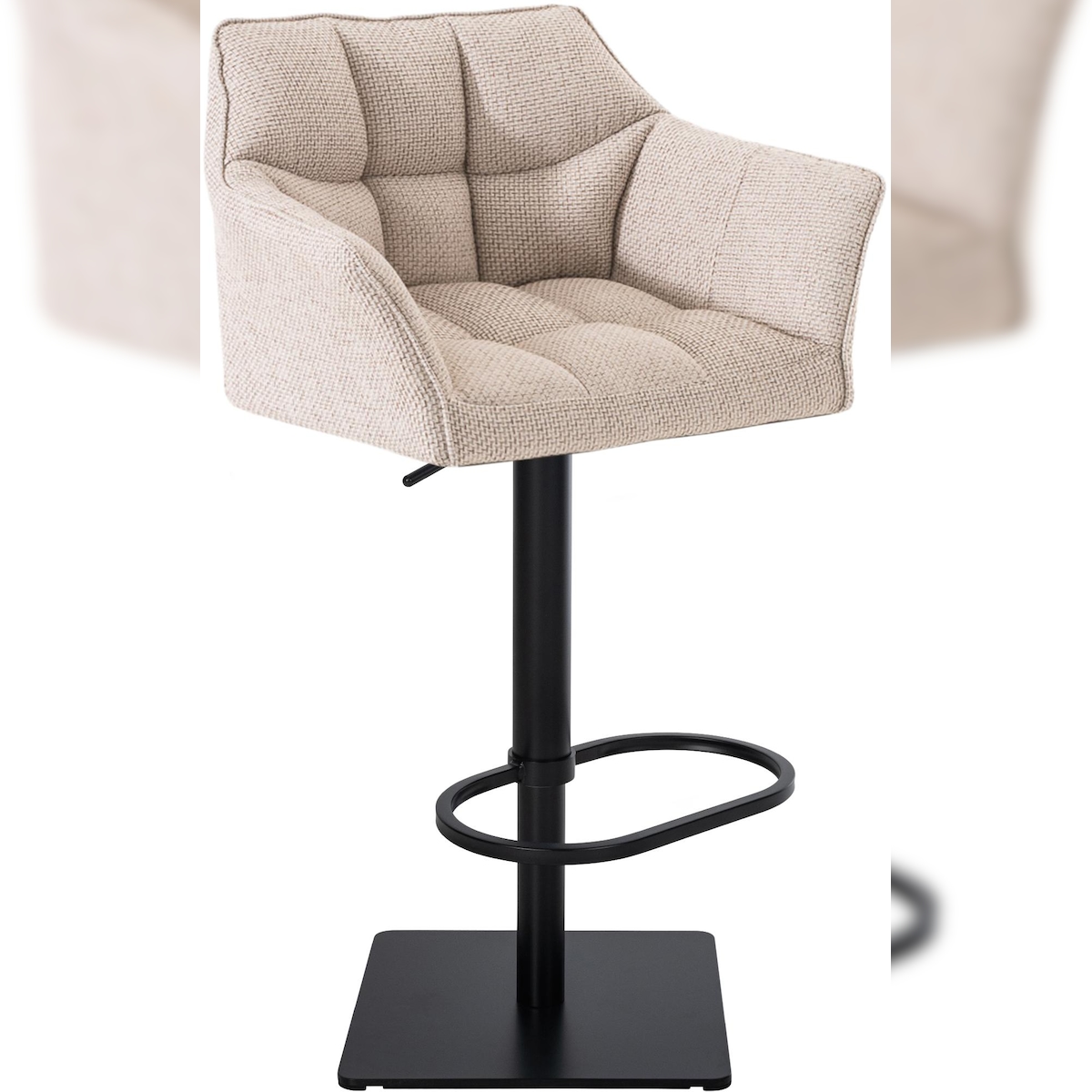 DELUKE Barhocker SIHAR - Stoff Elfenbein 64x45x88 cm Schwarz | Barstuhl Höhenverstellbar Mit Lehne Drehbar Tresenhocker Tresenstuhl Kneipenhocker