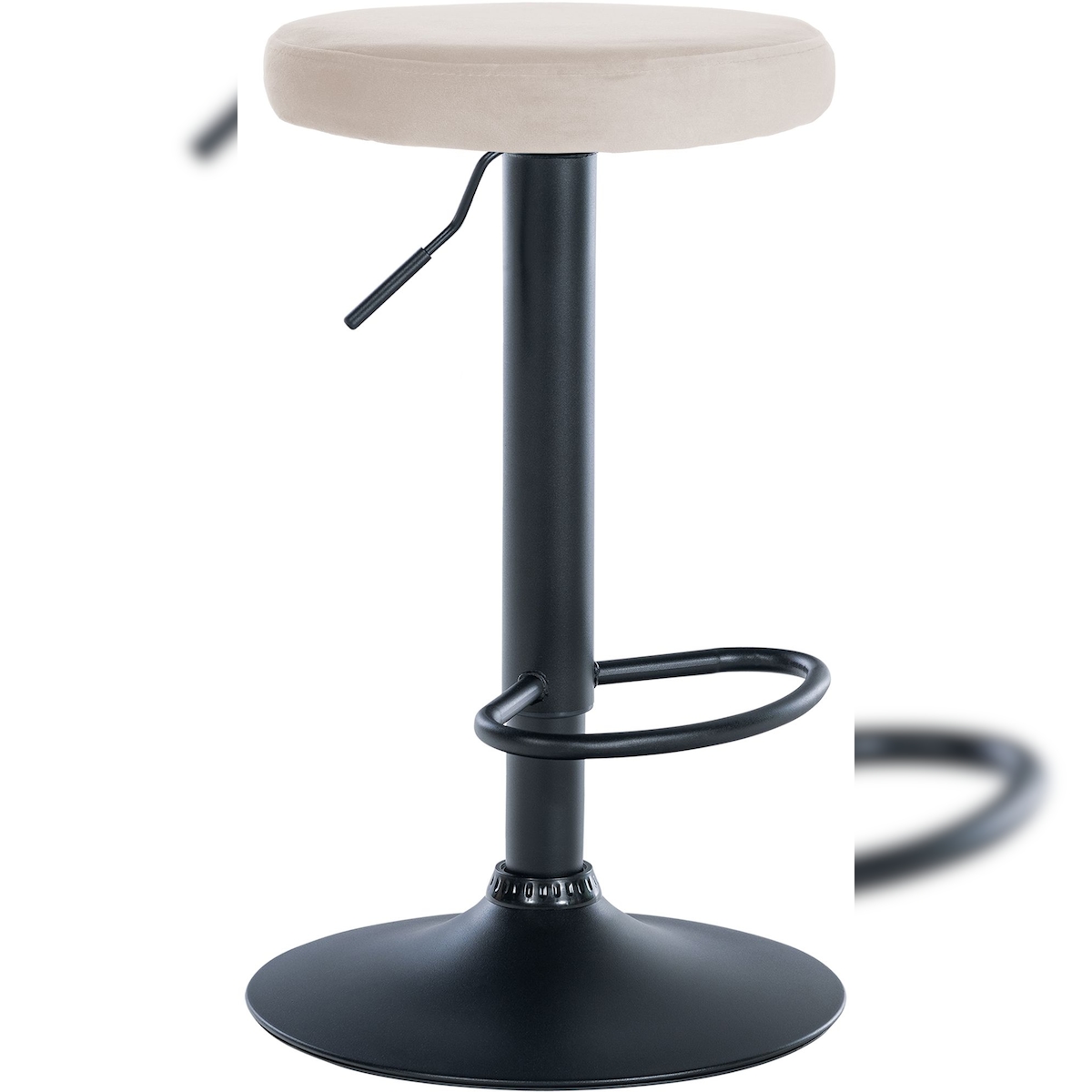 DELUKE Barhocker KAZON - Samt Creme 38.5x38.5x60 cm Schwarz | Barstuhl Höhenverstellbar Tresenhocker Tresenstuhl Kneipenhocker Kneipenstuhl Image