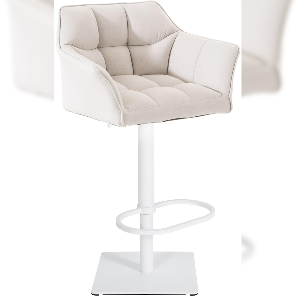 DELUKE Barhocker SIHAR - Stoff Weiß 64x45x88 cm Weiß | Barstuhl Höhenverstellbar Mit Lehne Drehbar Tresenhocker Tresenstuhl Kneipenhocker Kneipenstuhl