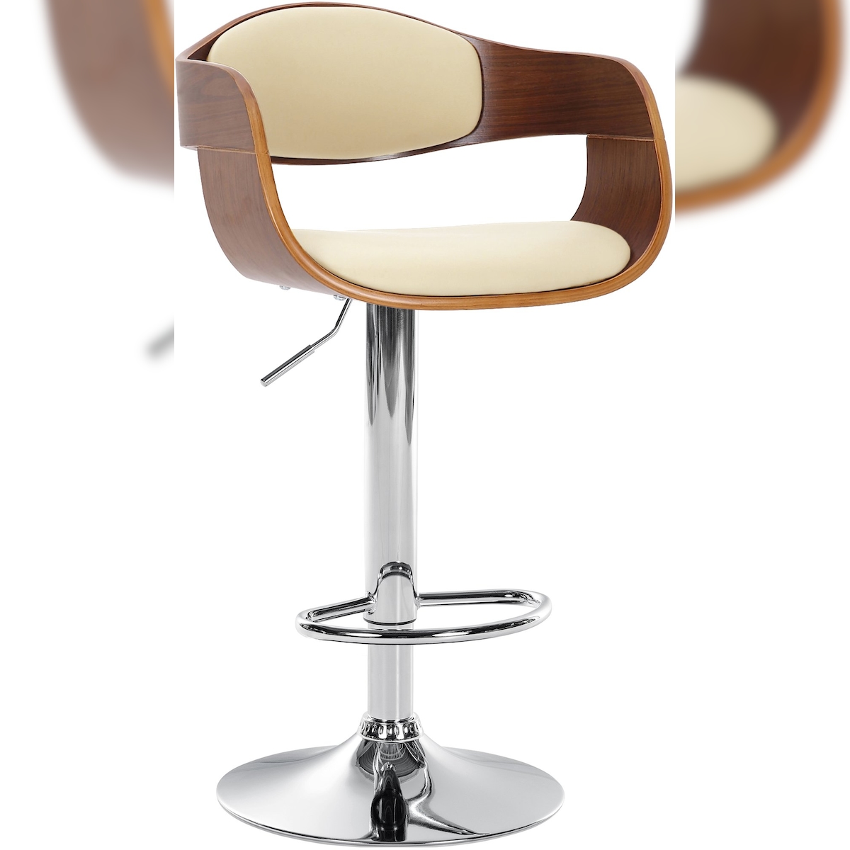 DELUKE Barhocker NADAN - Kunstleder Walnuss/creme 50x48x88 cm | Barstuhl Höhenverstellbar Drehbar Tresenhocker Tresenstuhl Kneipenhocker Kneipenstuhl Image