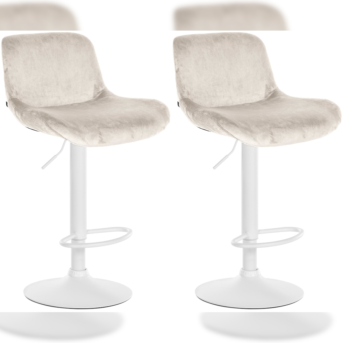DELUKE 2er Set Barhocker PONOR - Samt Creme 50x50x85 cm Weiß | Barstuhl Höhenverstellbar Mit Lehne Drehbar Tresenhocker Tresenstuhl Kneipenhocker Image