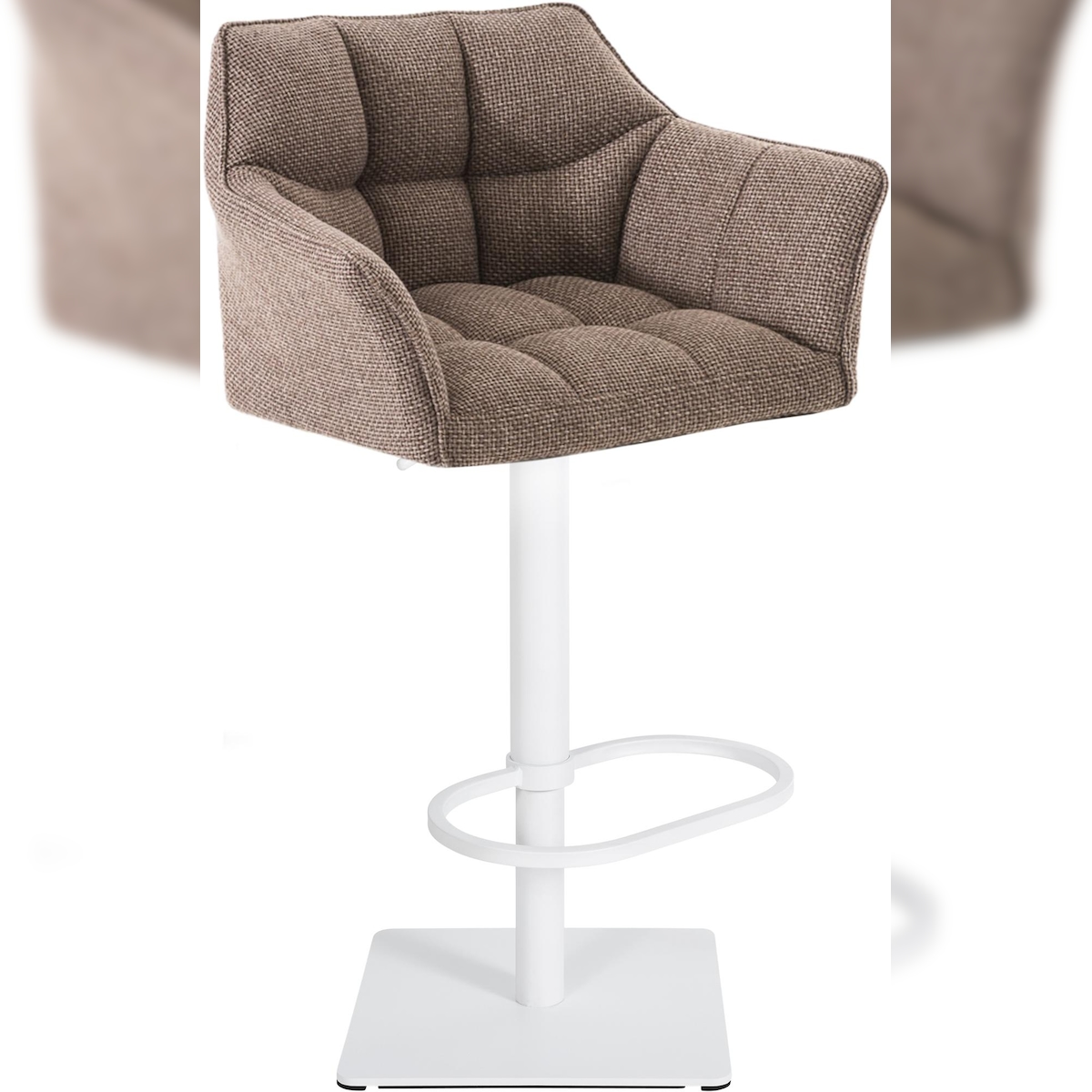 DELUKE Barhocker SIHAR - Stoff Terrabraun 64x45x88 cm Weiß | Barstuhl Höhenverstellbar Mit Lehne Drehbar Tresenhocker Tresenstuhl Kneipenhocker Kneipenstuhl Image