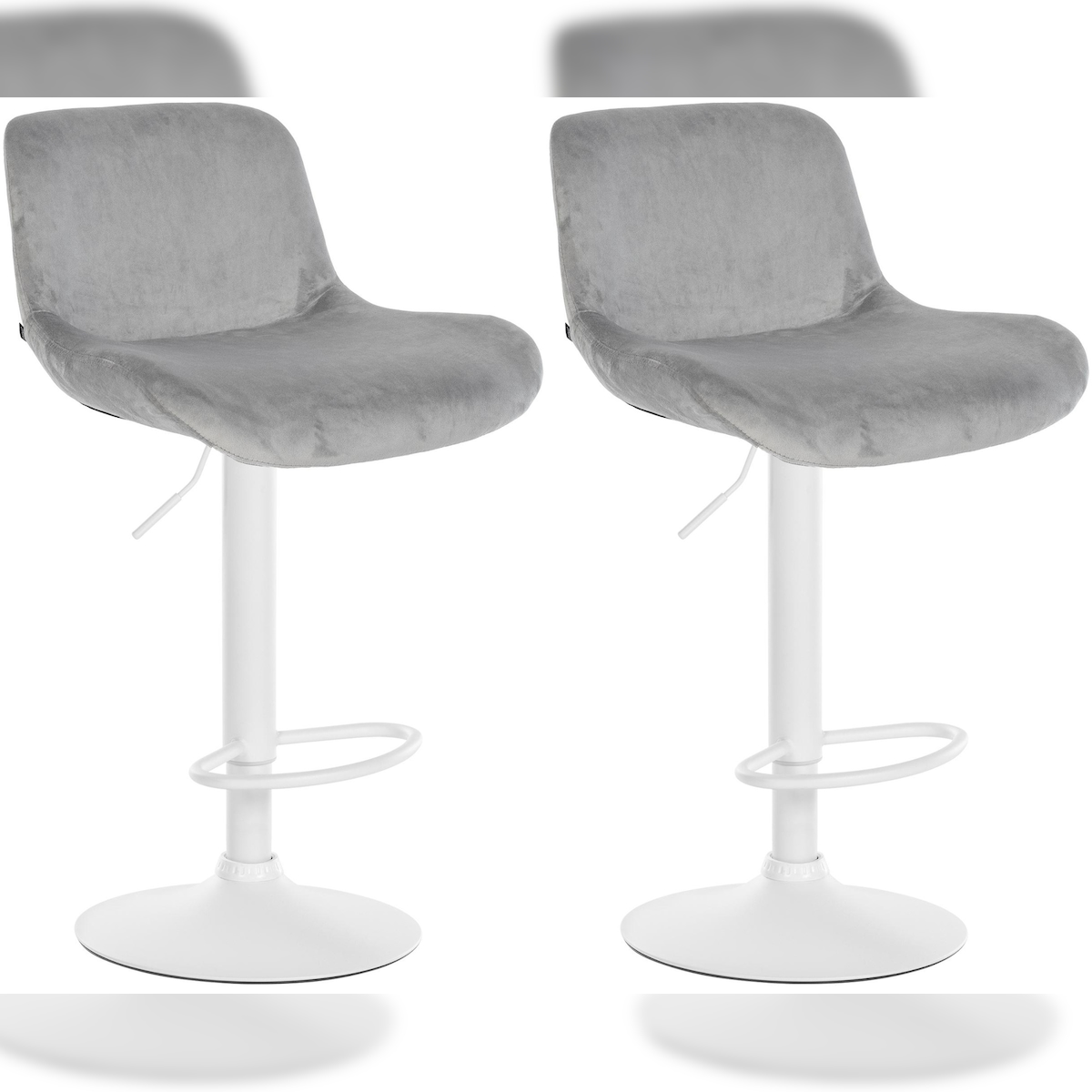 DELUKE 2er Set Barhocker PONOR - Samt Grau 50x50x85 cm Weiß | Barstuhl Höhenverstellbar Mit Lehne Drehbar Tresenhocker Tresenstuhl Kneipenhocker Kneipenstuhl Image