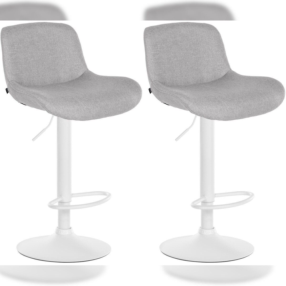 DELUKE 2er Set Barhocker PONOR - Stoff Hellgrau 50x50x85 cm Weiß | Barstuhl Höhenverstellbar Mit Lehne Drehbar Tresenhocker Tresenstuhl Kneipenhocker Image