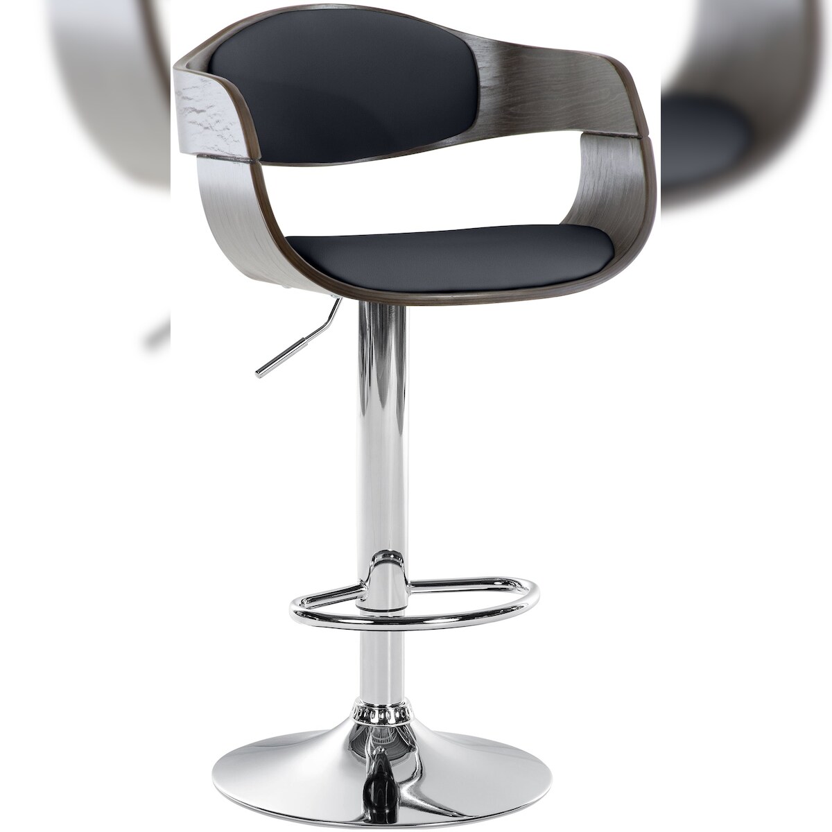 DELUKE Barhocker NADAN - Kunstleder Schwarz/grau 50x48x88 cm | Barstuhl Höhenverstellbar Drehbar Tresenhocker Tresenstuhl Kneipenhocker Kneipenstuhl Image