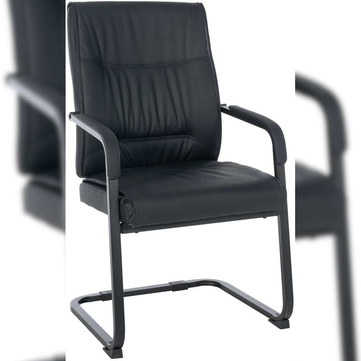 DELUKE XL Besucherstuhl MIAMI - Kunstleder Schwarz/schwarz 58x65x102 cm | Besucherstühle Konferenzstuhl Wartezimmerstuhl Bürostühle Bürostuhl Konferenzraum Image