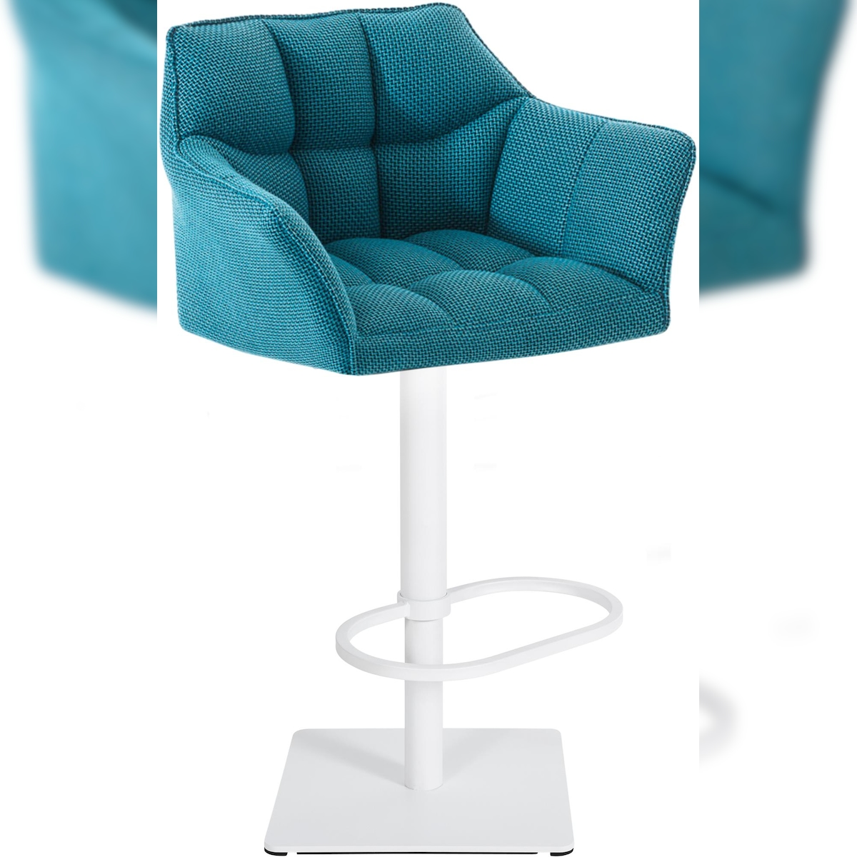 DELUKE Barhocker SIHAR - Stoff Türkis 64x45x88 cm Weiß | Barstuhl Höhenverstellbar Mit Lehne Drehbar Tresenhocker Tresenstuhl Kneipenhocker Kneipenstuhl