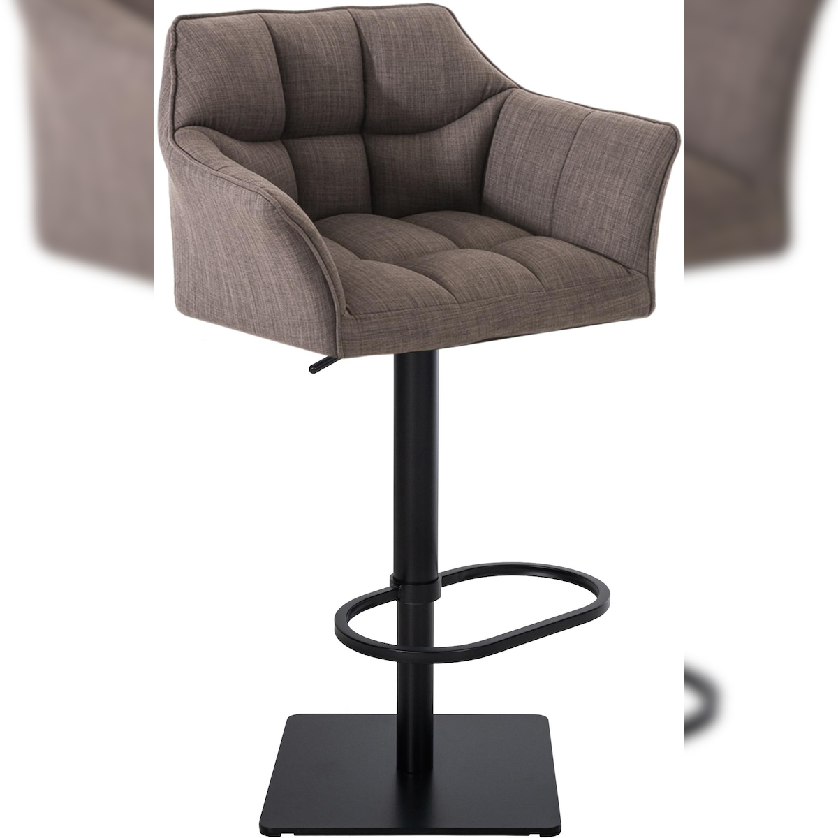 DELUKE Barhocker SIHAR - Stoff Grau 64x45x88 cm Schwarz | Barstuhl Höhenverstellbar Mit Lehne Drehbar Tresenhocker Tresenstuhl Kneipenhocker Kneipenstuhl