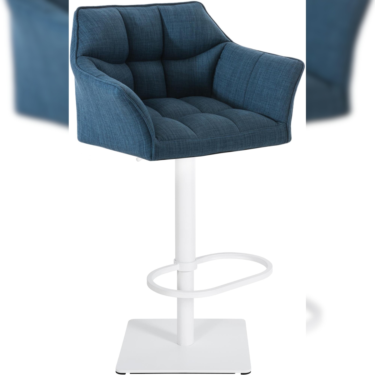 DELUKE Barhocker SIHAR - Stoff Blau 64x45x88 cm Weiß | Barstuhl Höhenverstellbar Mit Lehne Drehbar Tresenhocker Tresenstuhl Kneipenhocker Kneipenstuhl