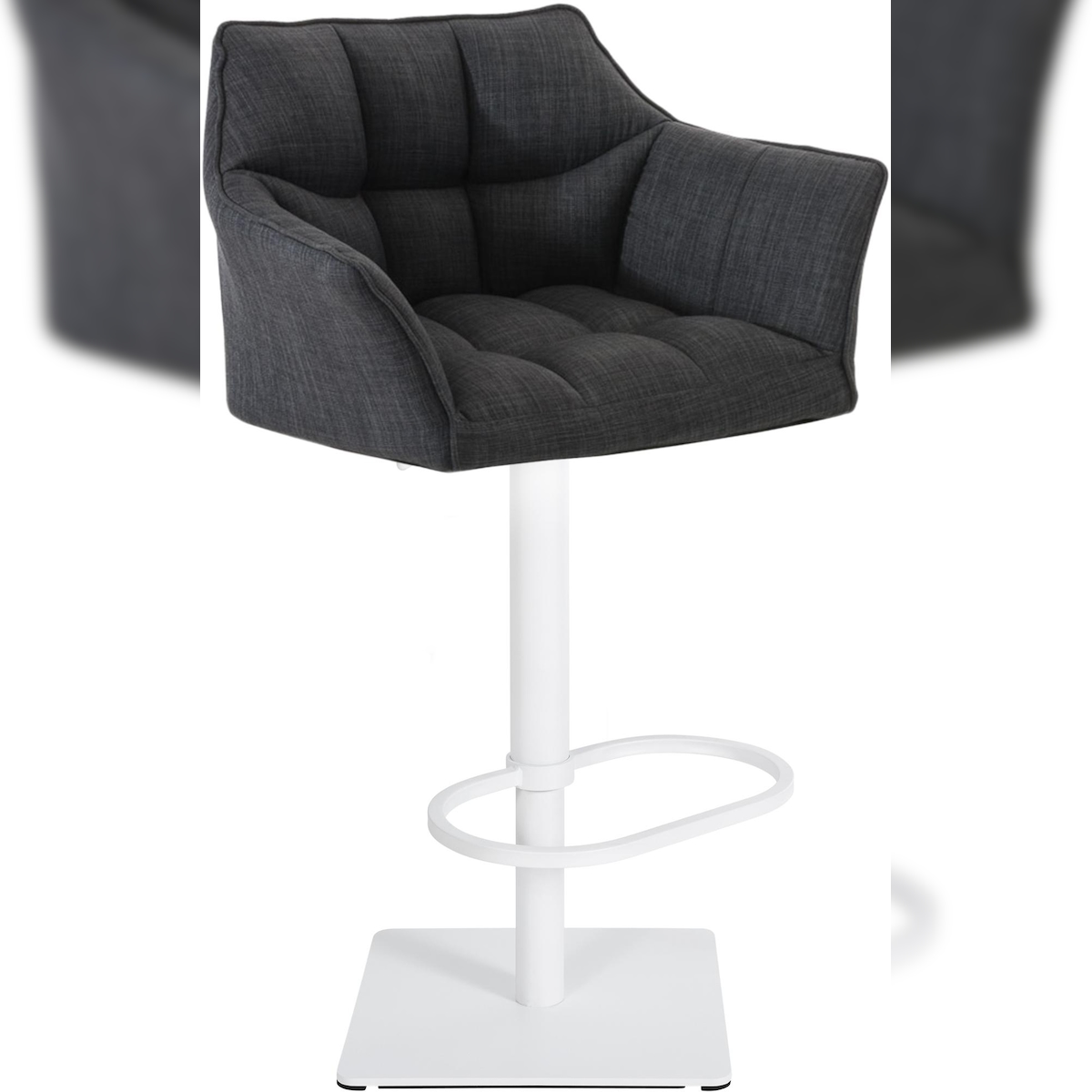 DELUKE Barhocker SIHAR - Stoff Dunkelgrau 64x45x88 cm Weiß | Barstuhl Höhenverstellbar Mit Lehne Drehbar Tresenhocker Tresenstuhl Kneipenhocker Kneipenstuhl