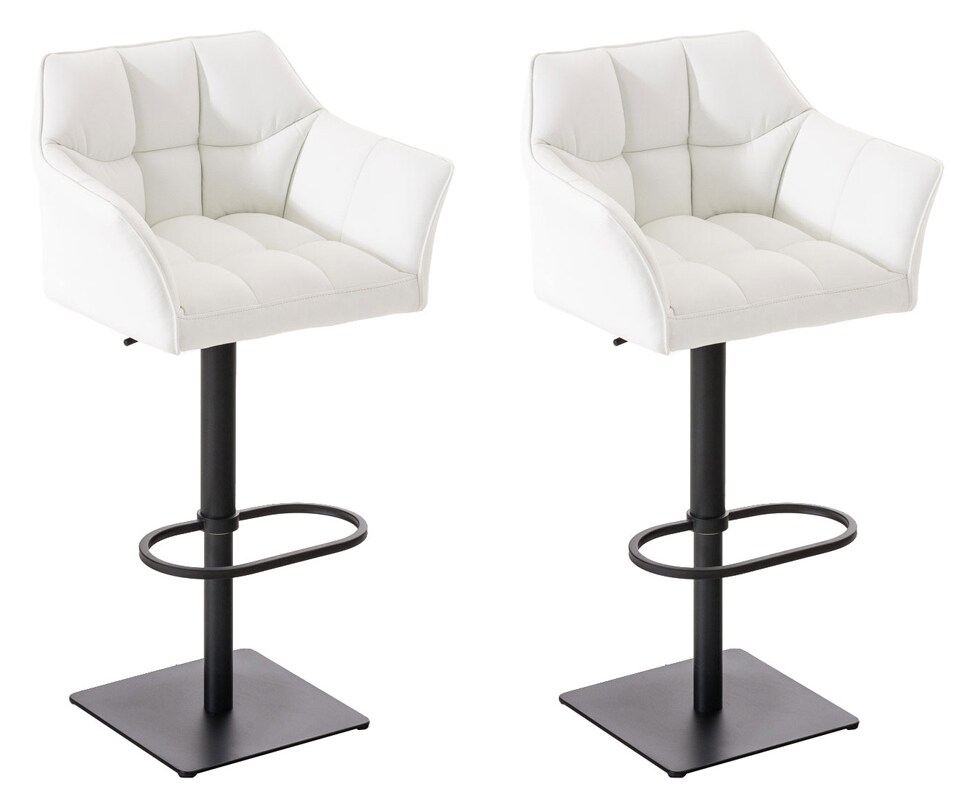 DELUKE 2er Set Barhocker SIHAR - Kunstleder Weiß 64x45x88 cm Schwarz | Barstuhl Höhenverstellbar Mit Lehne Drehbar Tresenhocker Tresenstuhl Kneipenhocker Image