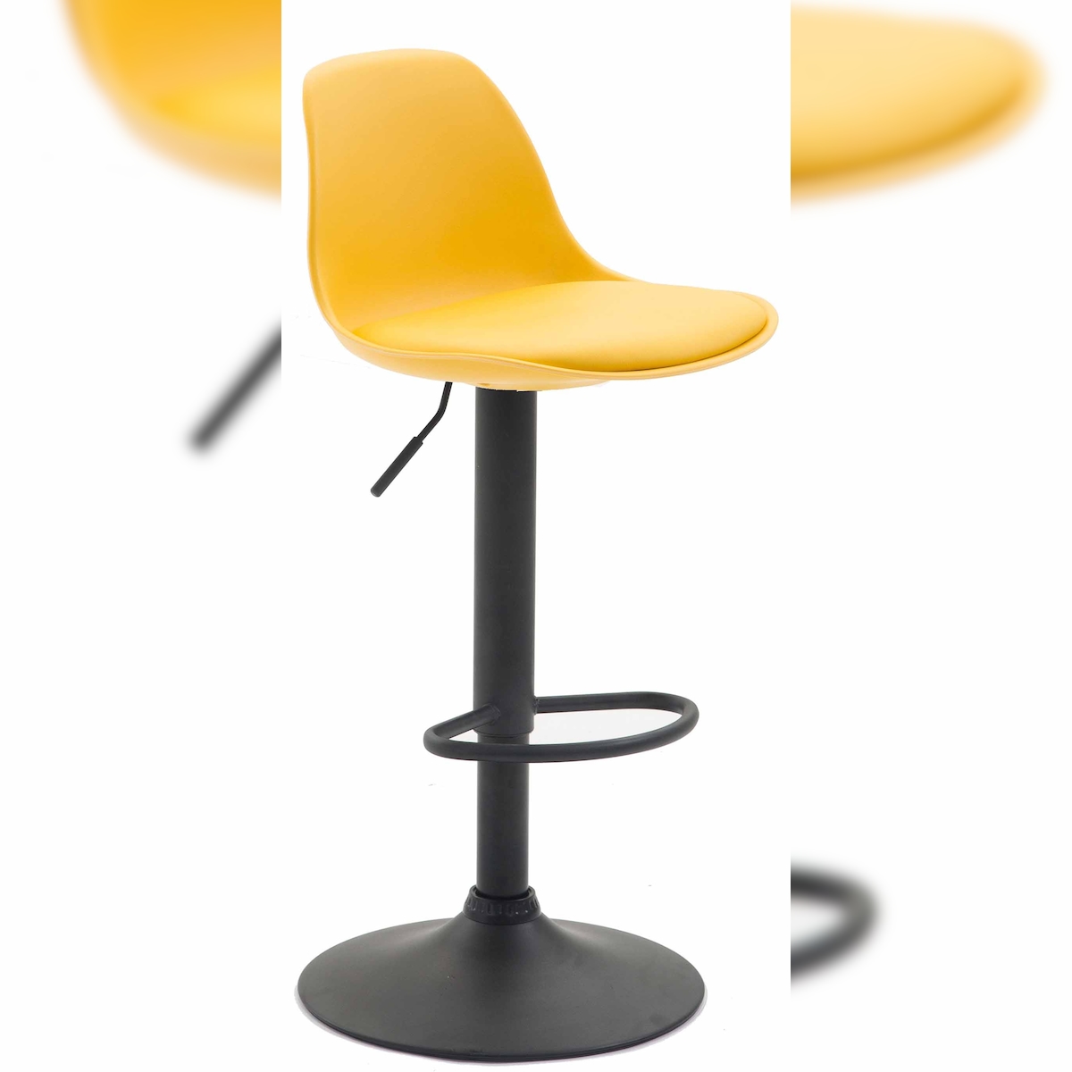 DELUKE Barhocker LUNOR - Kunststoff Gelb 39x43x82 cm Schwarz | Barstuhl Höhenverstellbar Mit Lehne Drehbar Tresenhocker Tresenstuhl Kneipenhocker Image