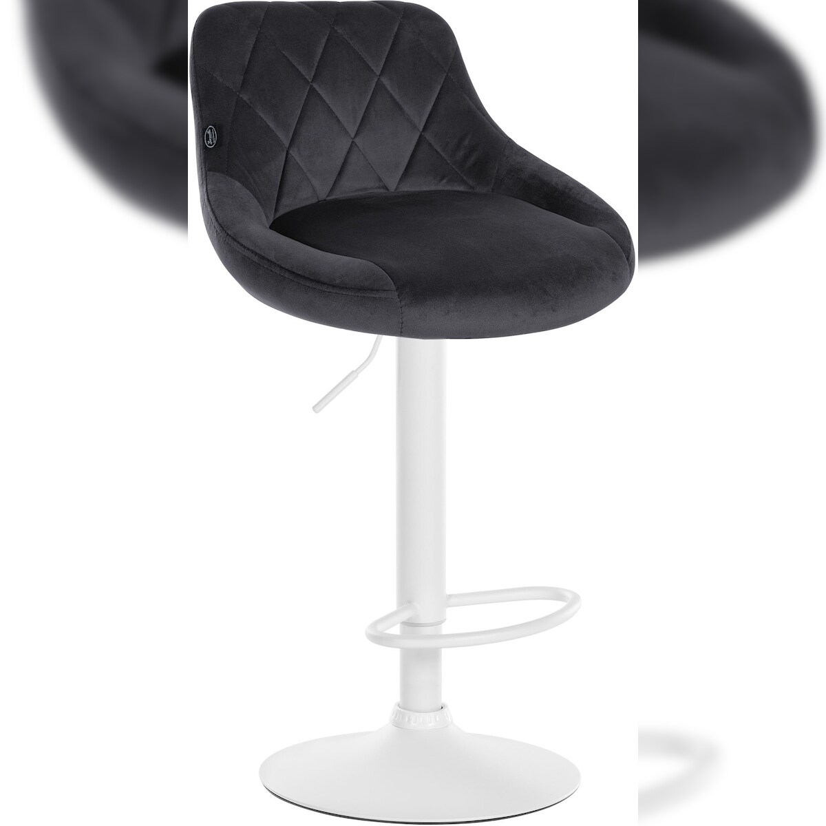 DELUKE Barhocker FALON - Samt Dunkelgrau 46x49x83 cm Weiß | Barstuhl Mit Lehne Drehbar Tresenhocker Tresenstuhl Kneipenhocker Kneipenstuhl Image